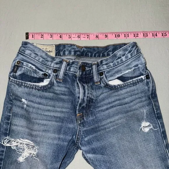 Abercrombie & Fitch Jeans Girls 16 Blue Denim 100% Cotton Slim-Fit Distressed - Picture 5 of 7